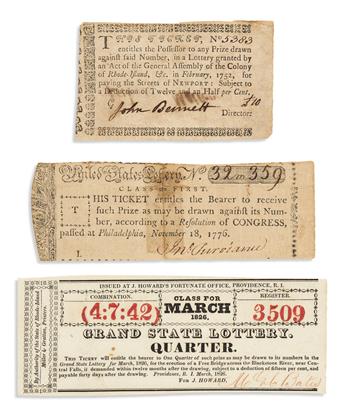 (RHODE ISLAND.) Large and wide-ranging collection of tickets, broadsides and ephemera from Rhode Island lotteries.